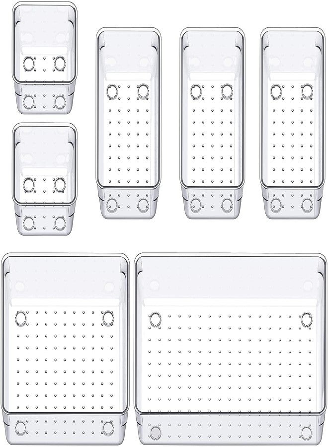 ROKTRY Plastic Drawer Organizer Set, 7 Sizes Desk Drawer Divider Organizers and Storage Bins for Makeup, Jewelry, Gadgets for Kitchen, Bedroom, Bathroom, Office - Image 1